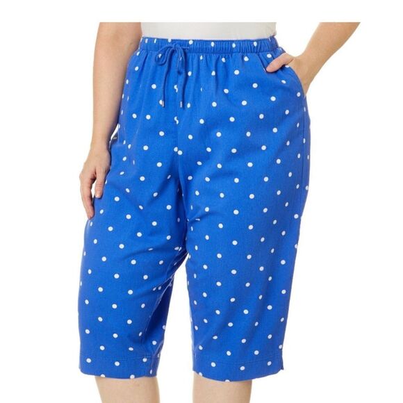 CORAL BAY Women’s Polka Dot Print Drawstring Twill Capris - Picture 2 of 8